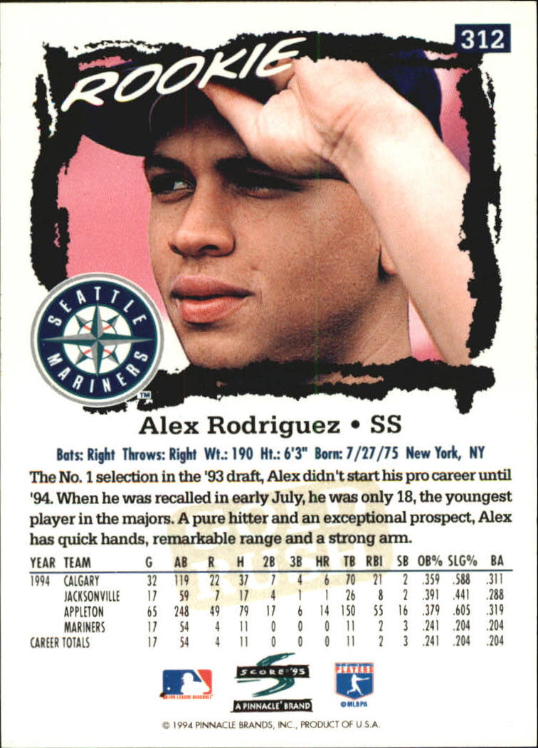 1995 Score Gold Rush #312 Alex Rodriguez back image