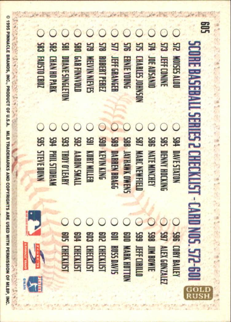 A3951- 1995 Score Gold Rush Baseball Cards 501-605 -You Pick- 15+ FREE US SHIP - Picture 152 of 190