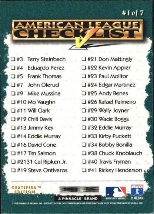 1995 Select Certified #1 Barry Bonds back image