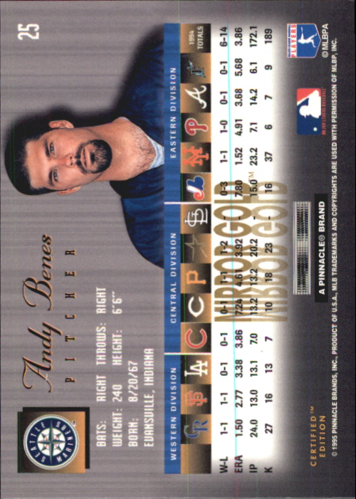 1995 Select Certified #25 Andy Benes back image