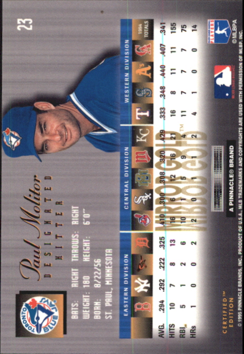 1995 Select Certified (Pinnacle) Baseball "Mirror Gold" Parallel Cards - Picture 5 of 17