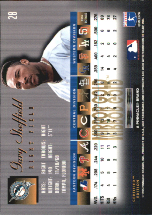 1995 Select Certified (Pinnacle) Baseball "Mirror Gold" Parallel Cards - Picture 7 of 17