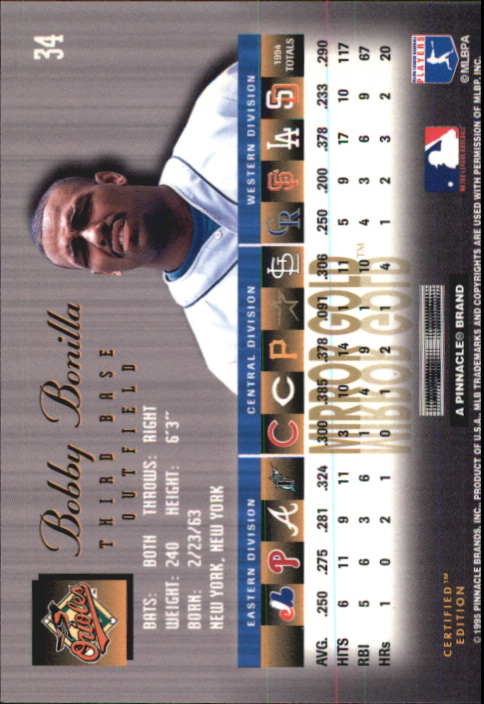 1995 Select Certified (Pinnacle) Baseball "Mirror Gold" Parallel Cards - Picture 9 of 17