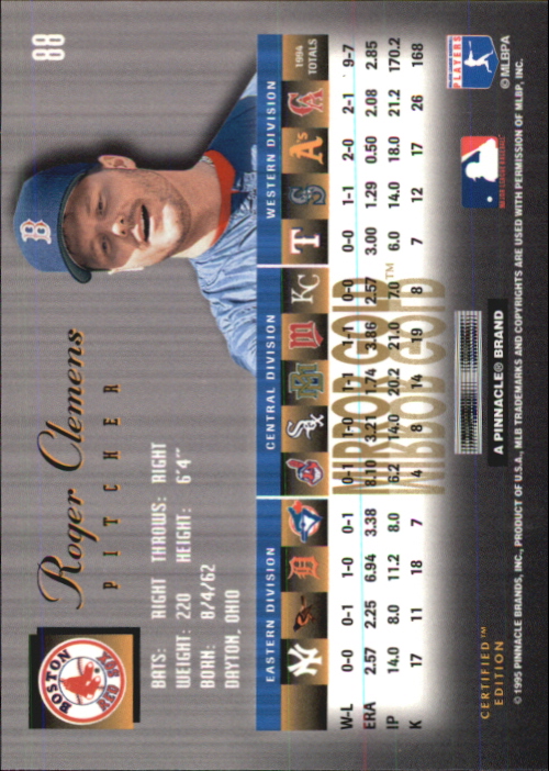 1995 Select Certified Mirror Gold #88 Roger Clemens back image