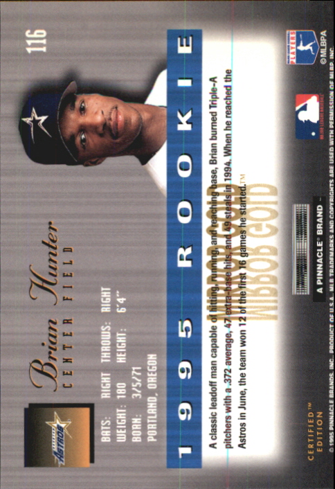 1995 Select Certified Mirror Gold #116 Brian L. Hunter back image