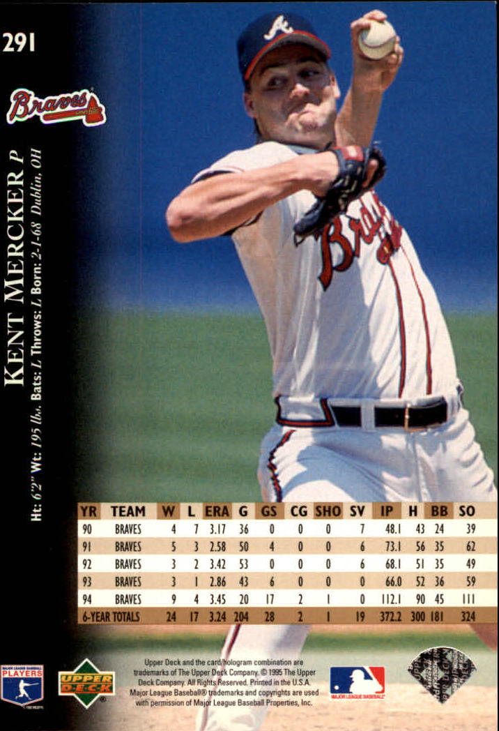 1995 Upper Deck #291 Kent Mercker back image