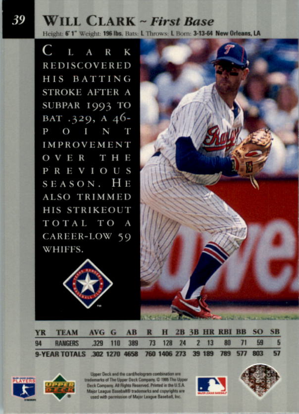 1995 Upper Deck Special Edition #39 Will Clark back image