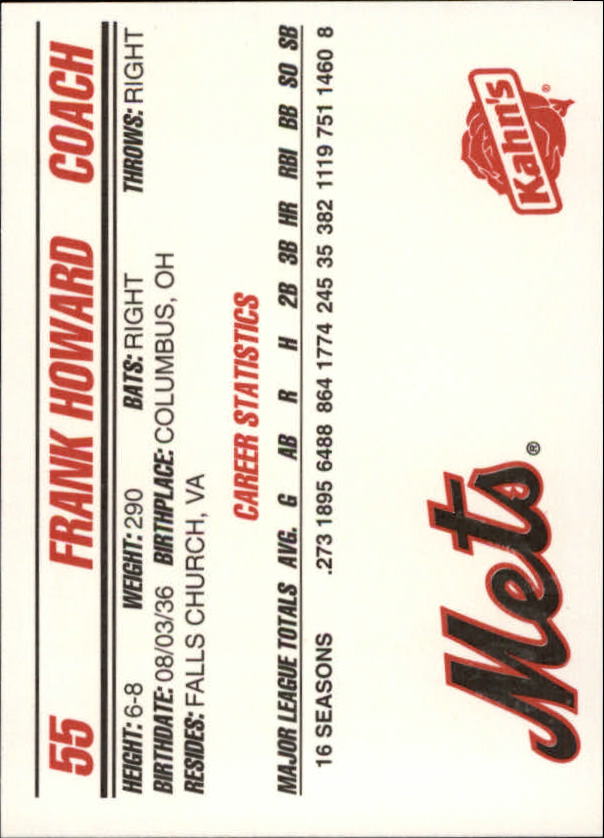 1995 Mets Kahn's #14 Frank Howard CO back image