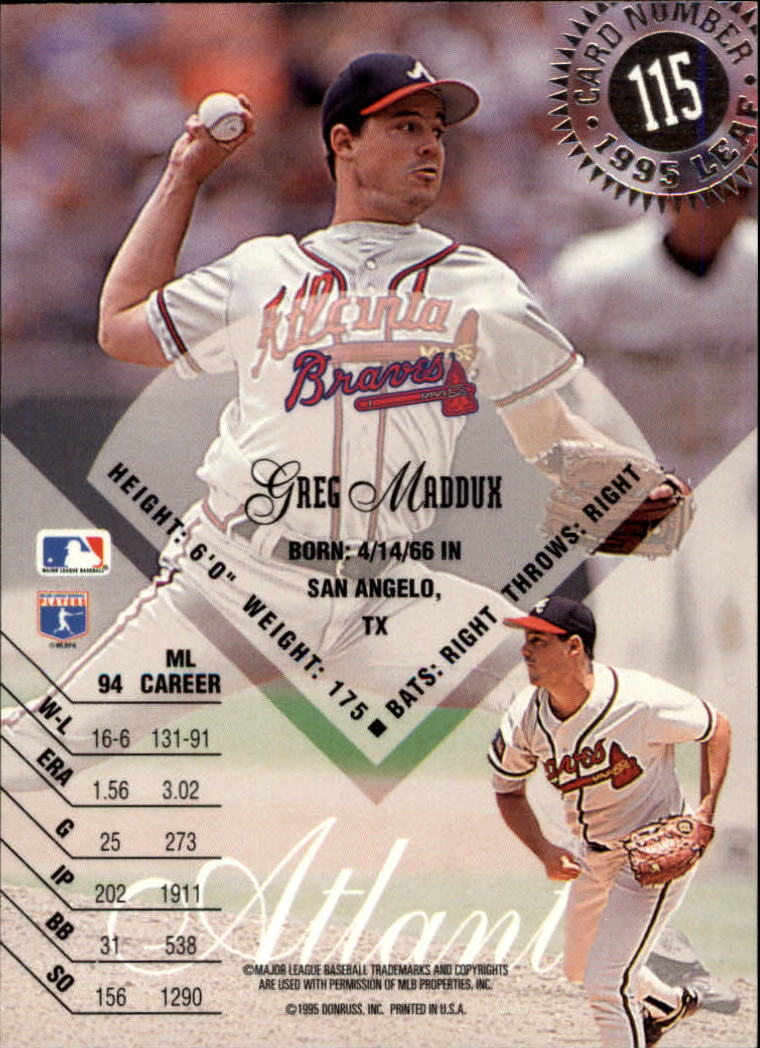 1995 Leaf #115 Greg Maddux back image