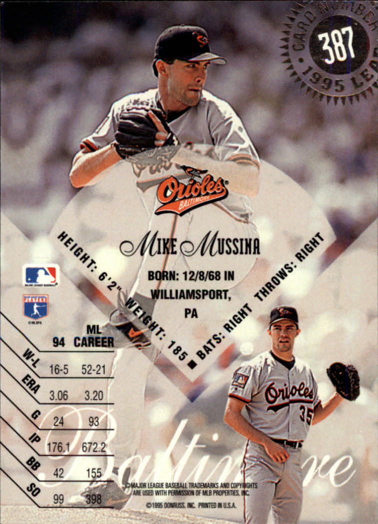 1995 Leaf #387 Mike Mussina back image