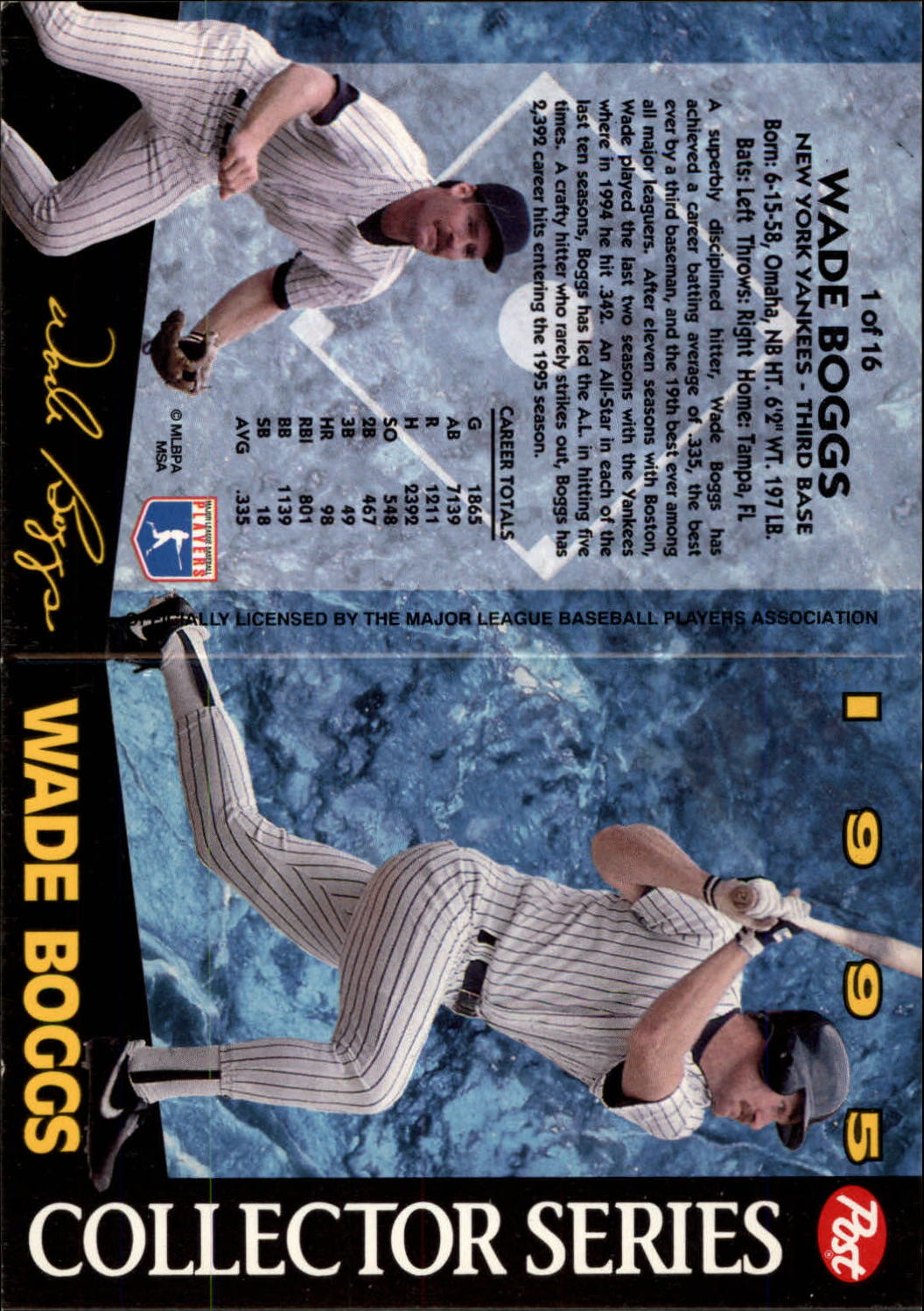 1995 Post #1 Wade Boggs back image
