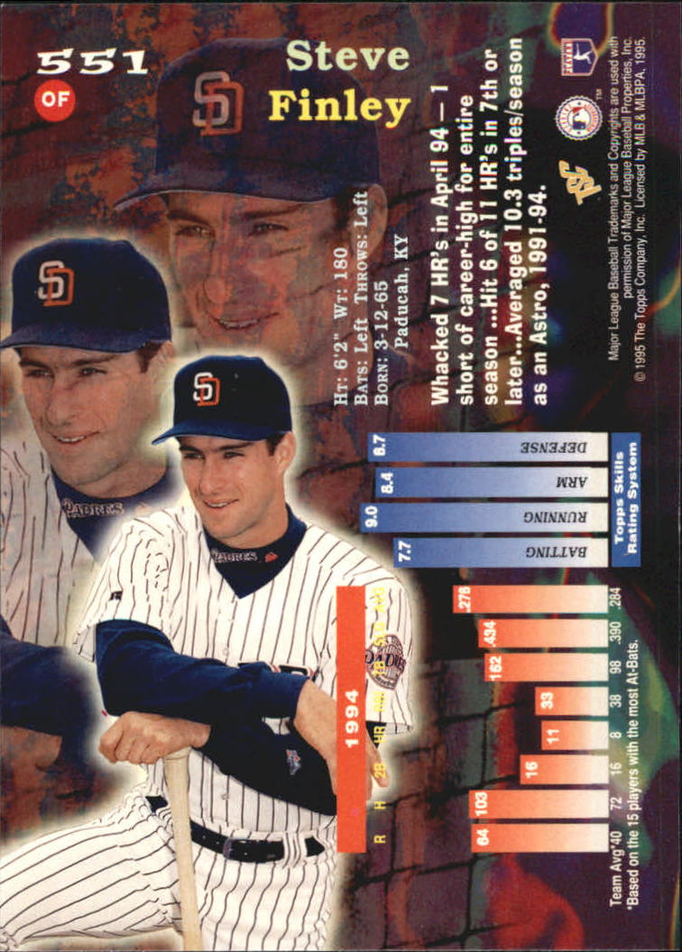 1995 Stadium Club Members Only Parallel #551 Steve Finley back image