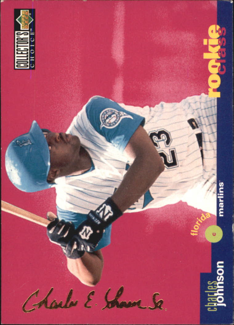 Charles Johnson autographed baseball card (Florida Marlins) 1995