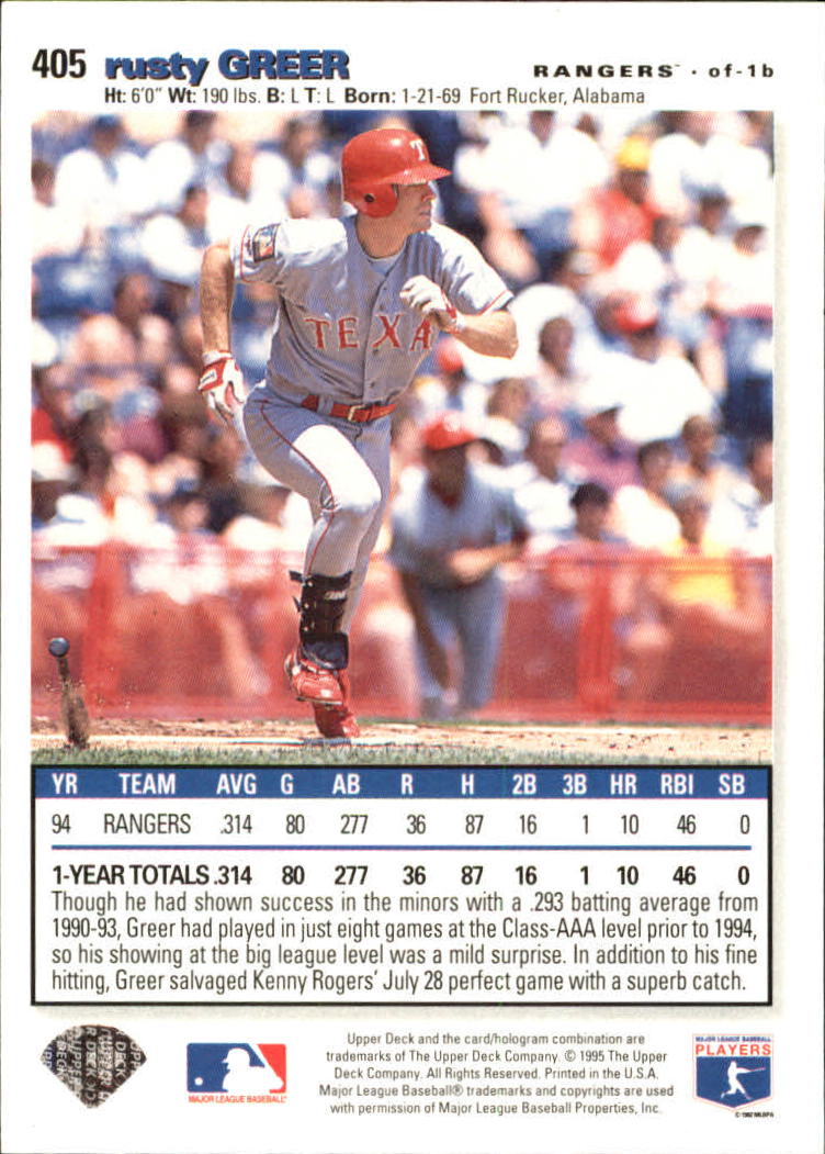 1995 Collector's Choice Silver Signature #405 Rusty Greer back image