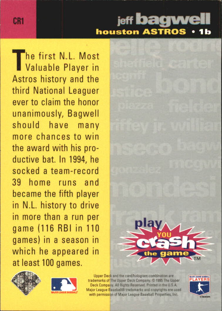 1995 Collector's Choice Crash the Game Exchange #1 Jeff Bagwell back image