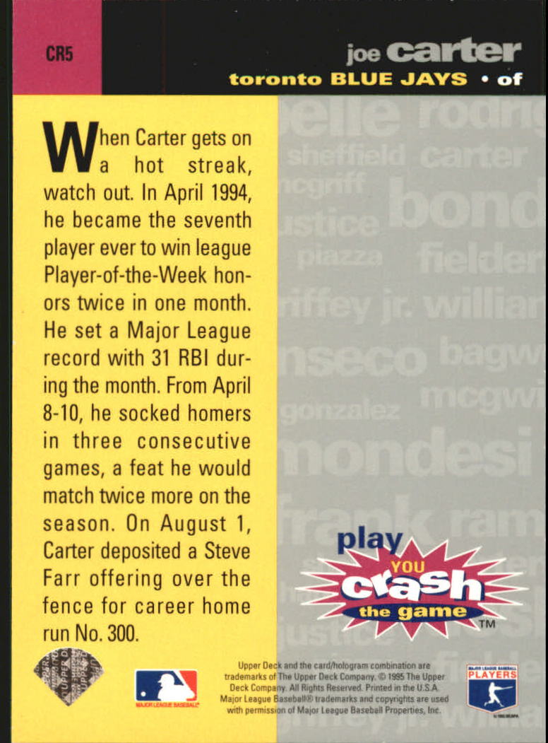 1995 Collector's Choice Crash the Game Exchange #5 Joe Carter back image