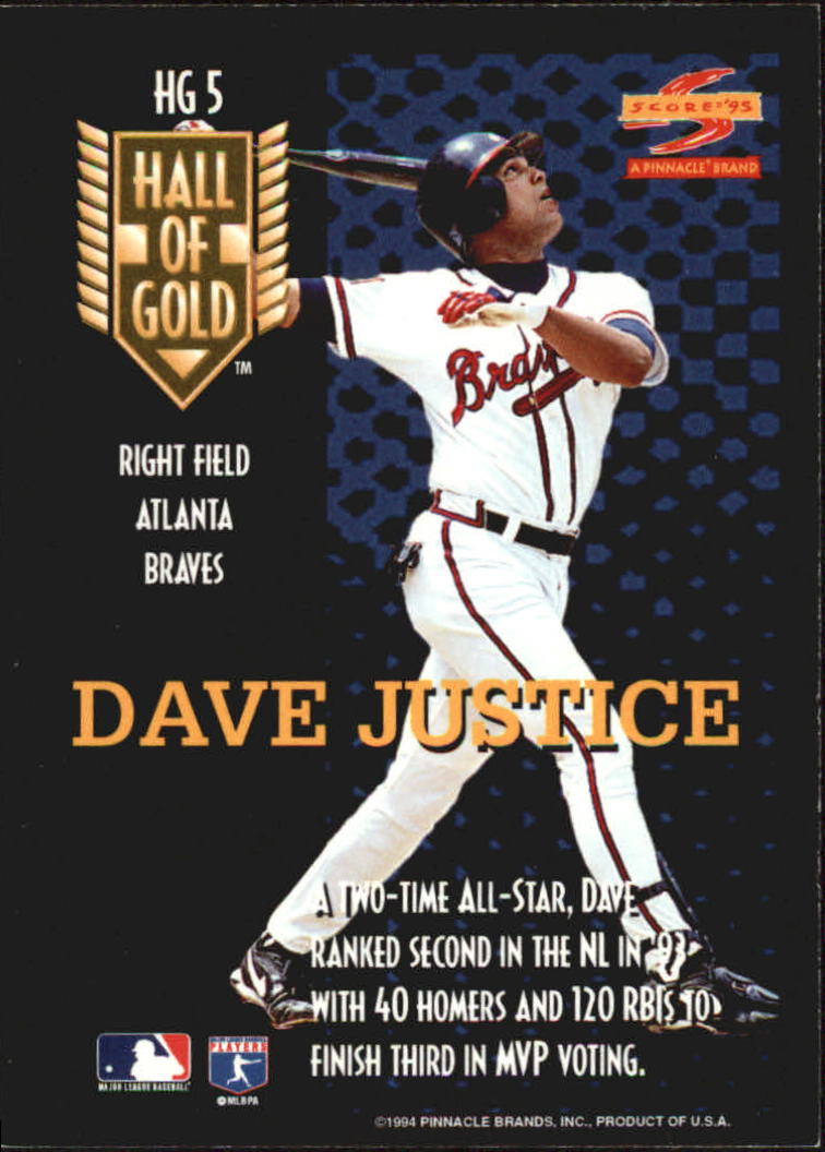 1995 Score Hall of Gold #HG5 David Justice back image