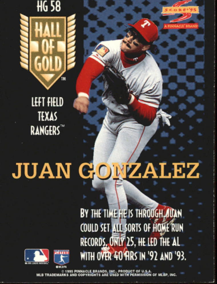 1995 Score Hall of Gold #HG58 Juan Gonzalez back image