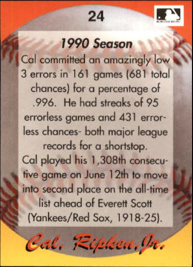 1995 Star Ripken 80 #24 Cal Ripken/1990 Season back image