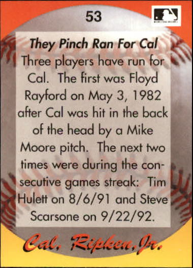1995 Star Ripken 80 #53 Cal Ripken/They Pinch ran for Cal back image