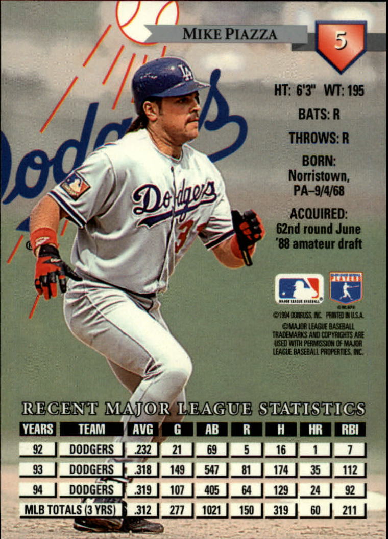 1995 Donruss #5 Mike Piazza back image