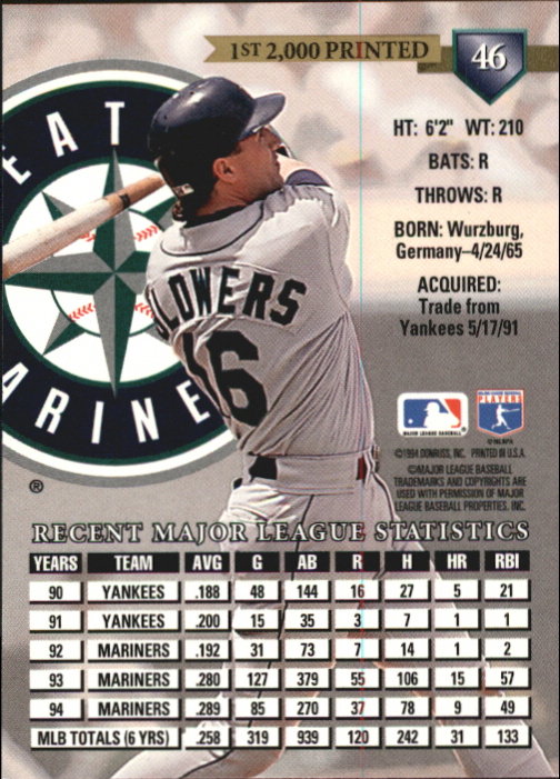 1995 Donruss Press Proofs #46 Mike Blowers back image