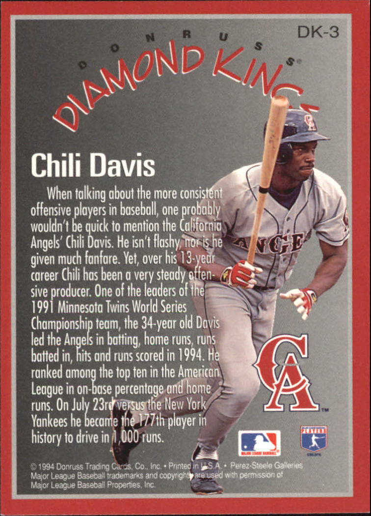 1995 Donruss Diamond Kings #DK3 Chili Davis back image