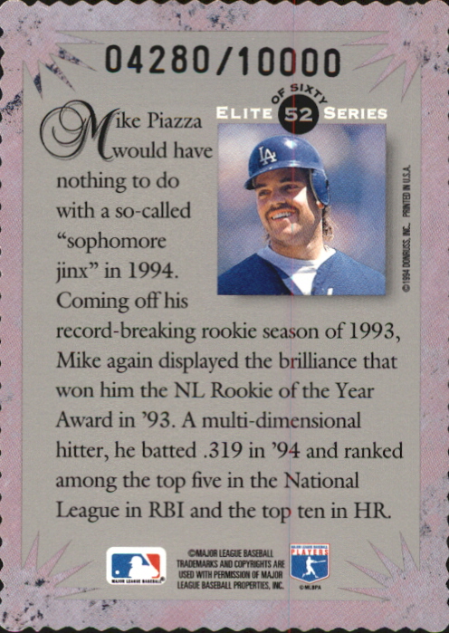 1995 Donruss Elite #52 Mike Piazza back image