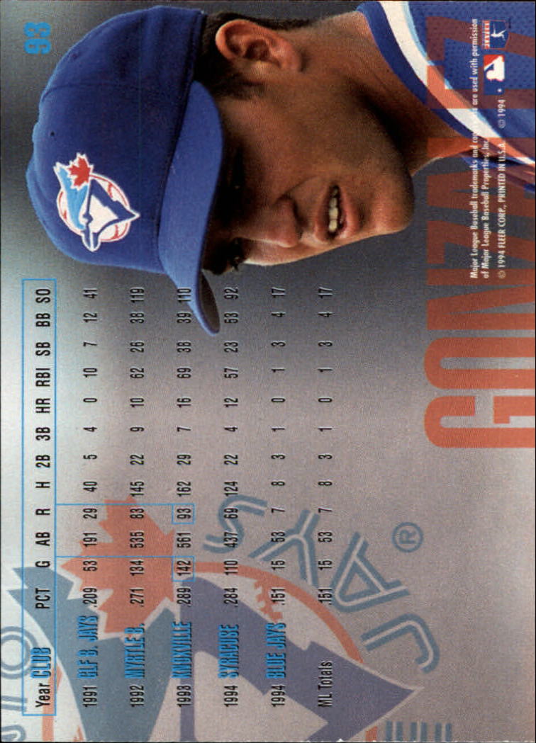 1995 Fleer #93 Alex Gonzalez back image
