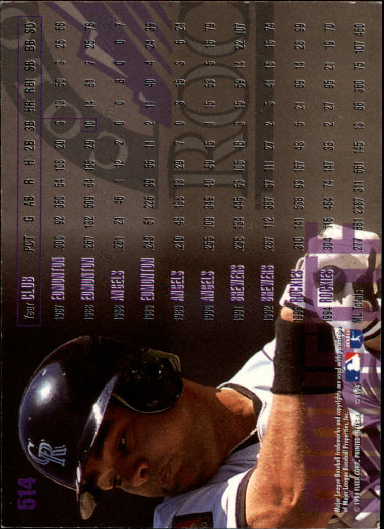 1995 Fleer #514 Dante Bichette back image