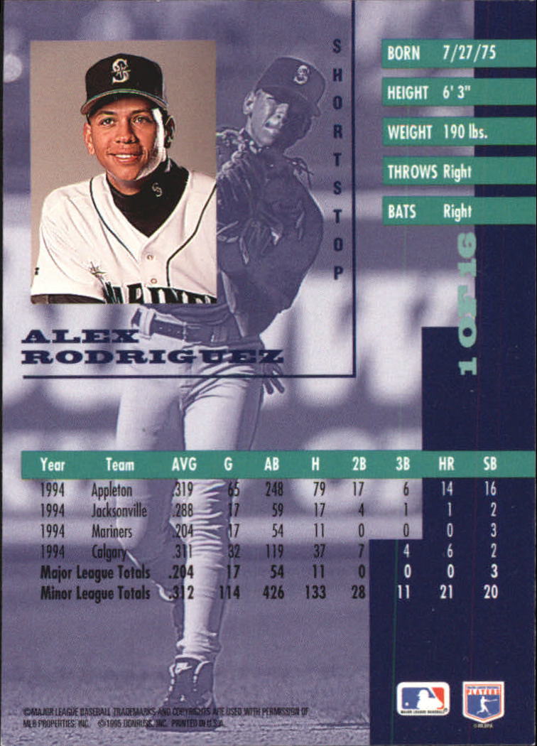 1995 Leaf Gold Rookies #1 Alex Rodriguez back image