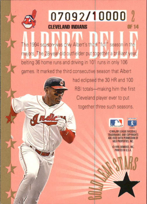 1995 Leaf Gold Stars #2 Albert Belle back image