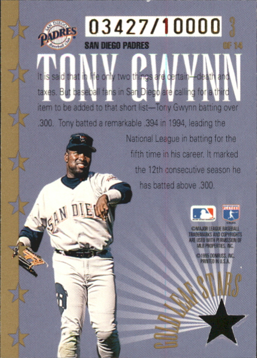 1995 Leaf Gold Stars #3 Tony Gwynn back image