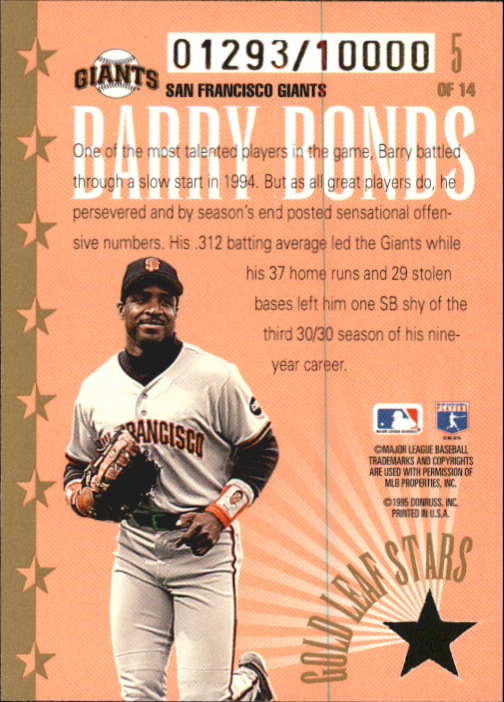 1995 Leaf Gold Stars #5 Barry Bonds back image