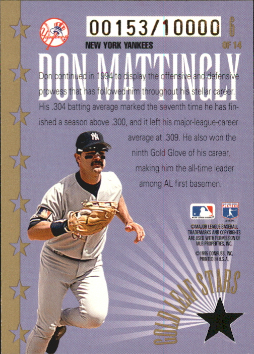 1995 Leaf Gold Stars #6 Don Mattingly back image