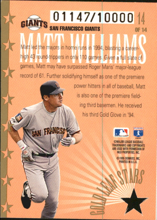 1995 Leaf Gold Stars #14 Matt Williams back image