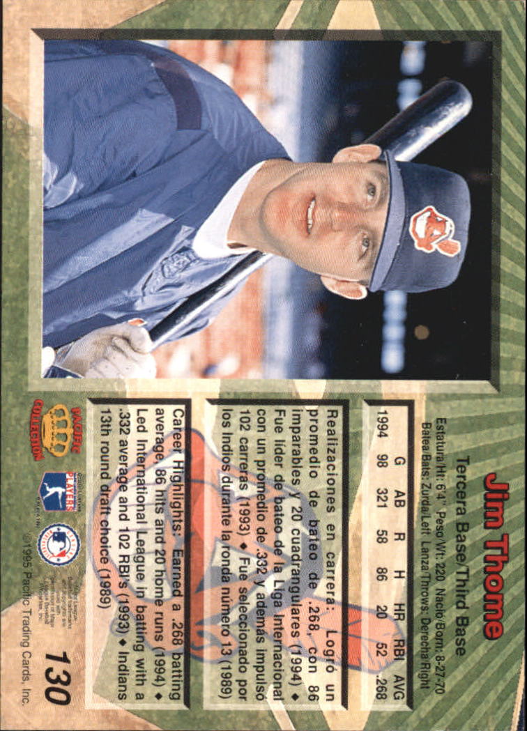 1995 Pacific #130 Jim Thome back image