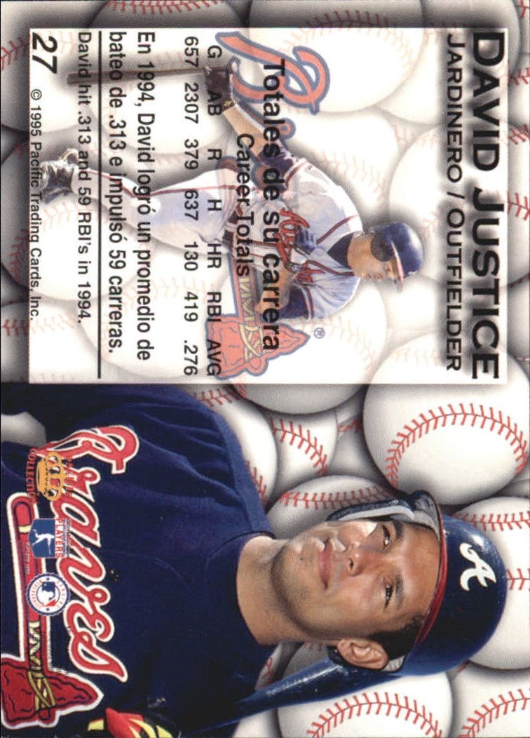 1995 Pacific Gold Prisms #27 David Justice back image