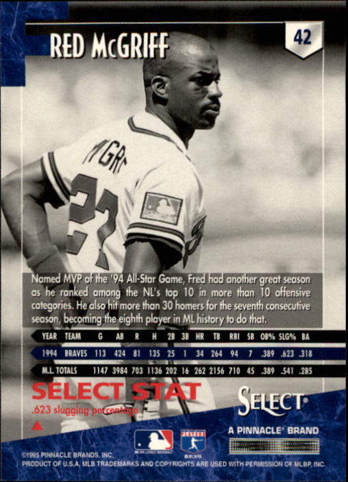 1995 Select #42 Fred McGriff back image