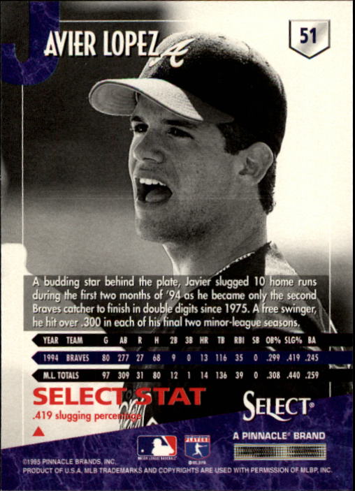 1995 Select #51 Javier Lopez back image