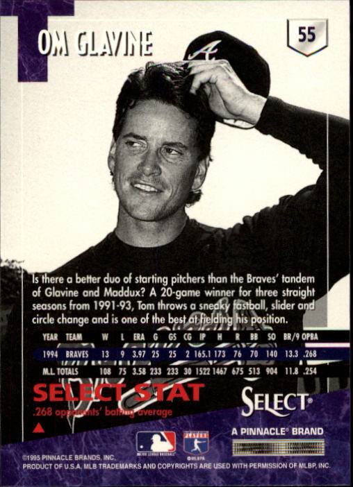 1995 Select #55 Tom Glavine back image