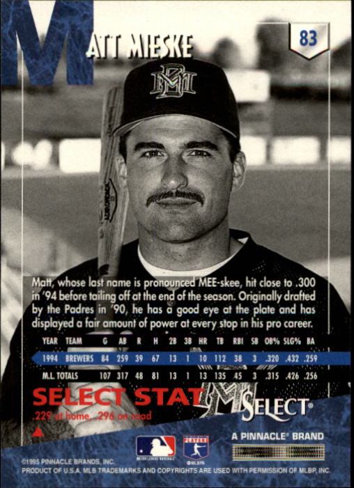 1995 Select (Pinnacle) Baseball "Main Set" Base Cards - Picture 159 of 472