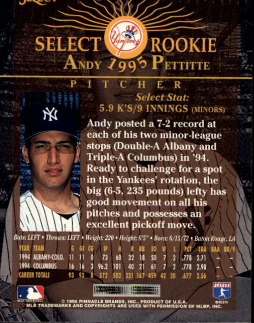 1995 Select #163 Andy Pettitte back image