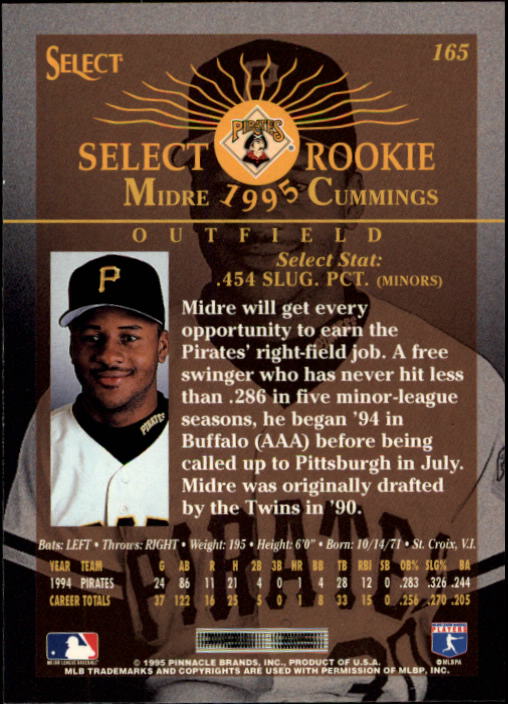 1995 Select #165 Midre Cummings back image
