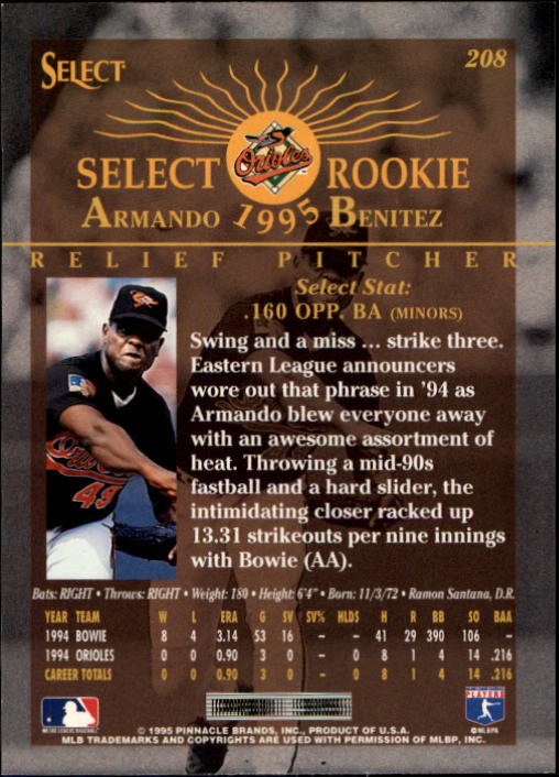 1995 Select (Pinnacle) Baseball "Main Set" Base Cards - Picture 390 of 472