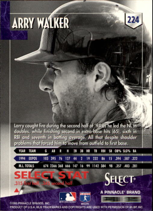 1995 Select #224 Larry Walker back image