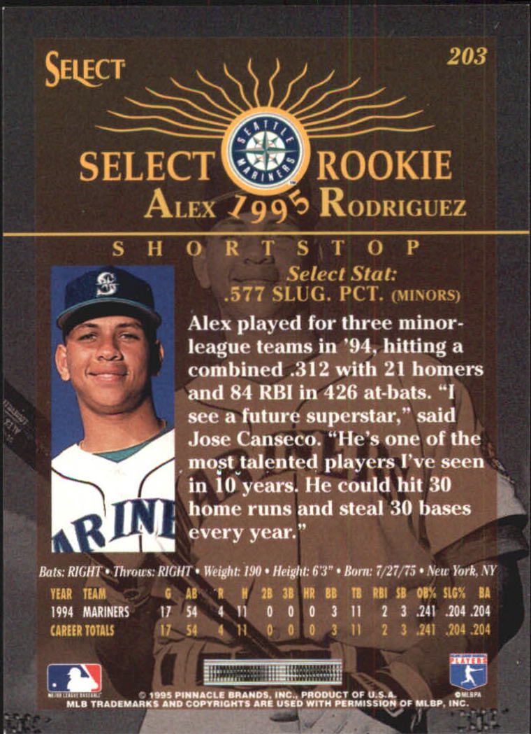 1995 Select Artist's Proofs #203 Alex Rodriguez back image