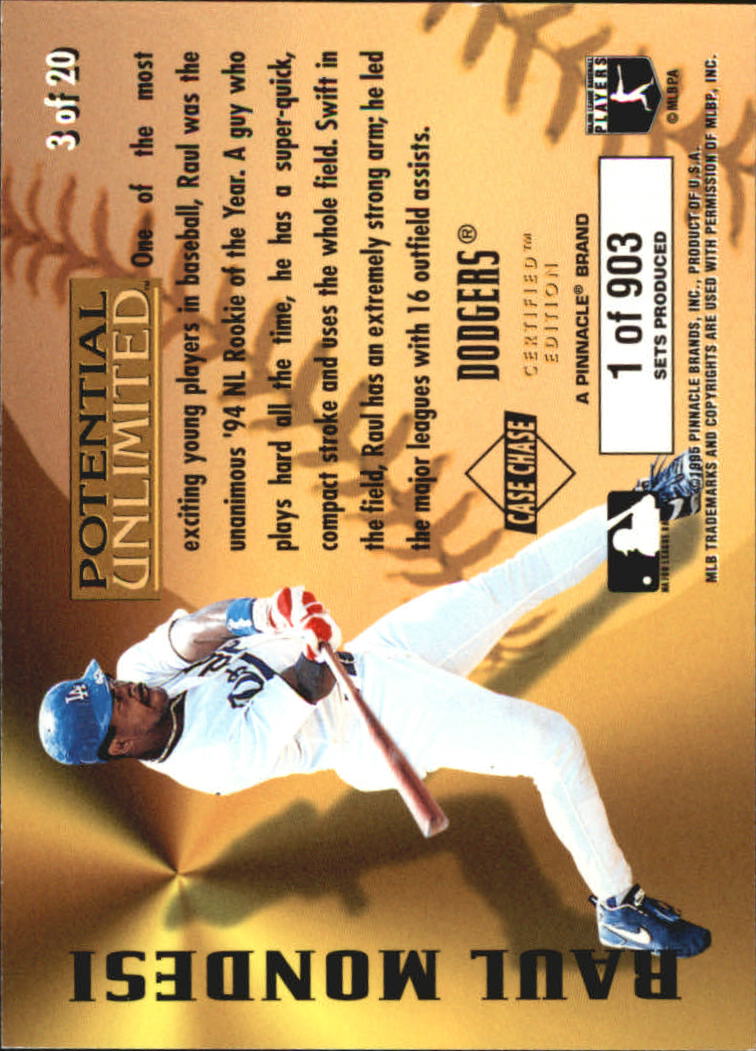 1995 Select Certified Potential Unlimited 903 #3 Raul Mondesi back image
