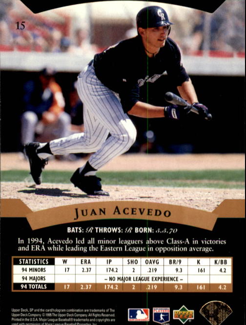 1995 SP #15 Juan Acevedo RC FOIL back image
