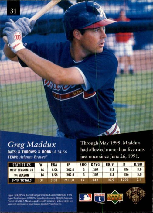 1995 SP #31 Greg Maddux back image